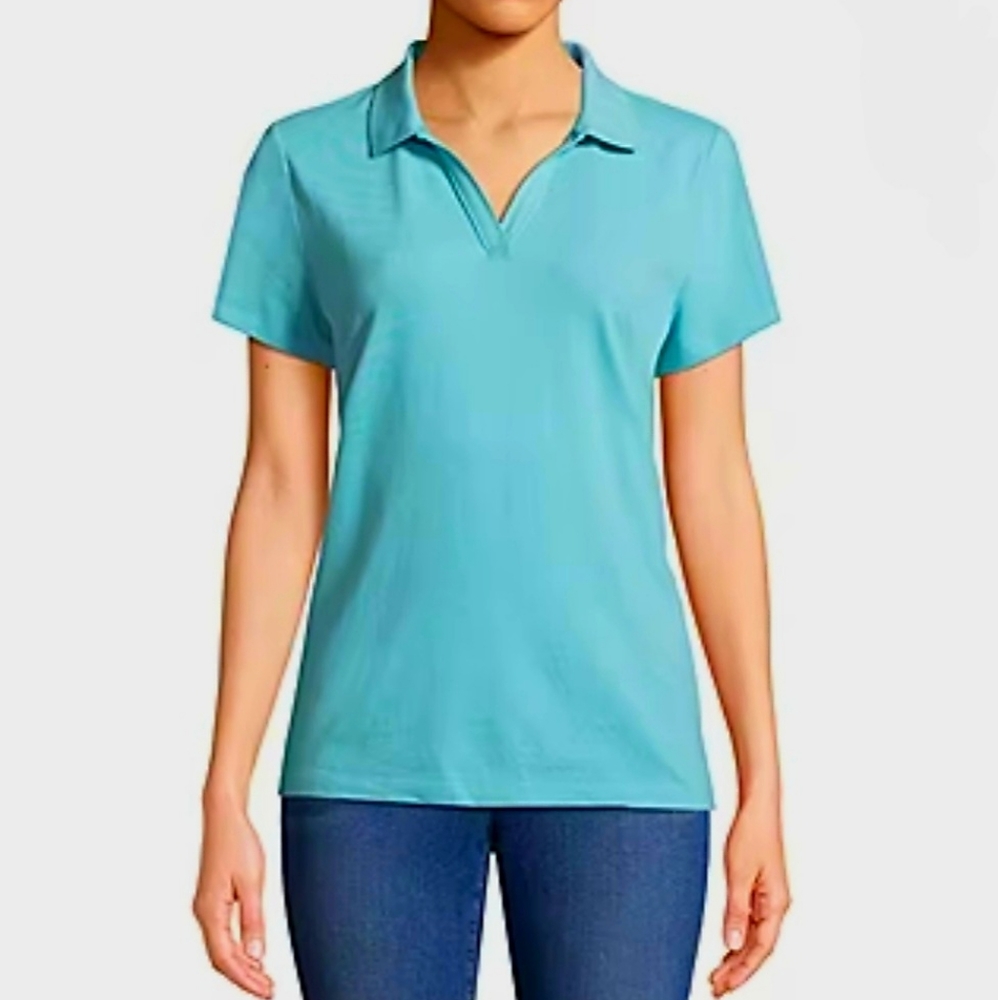 St. John's Bay Petite Womens V Neck Short Sleeve Polo Shirt